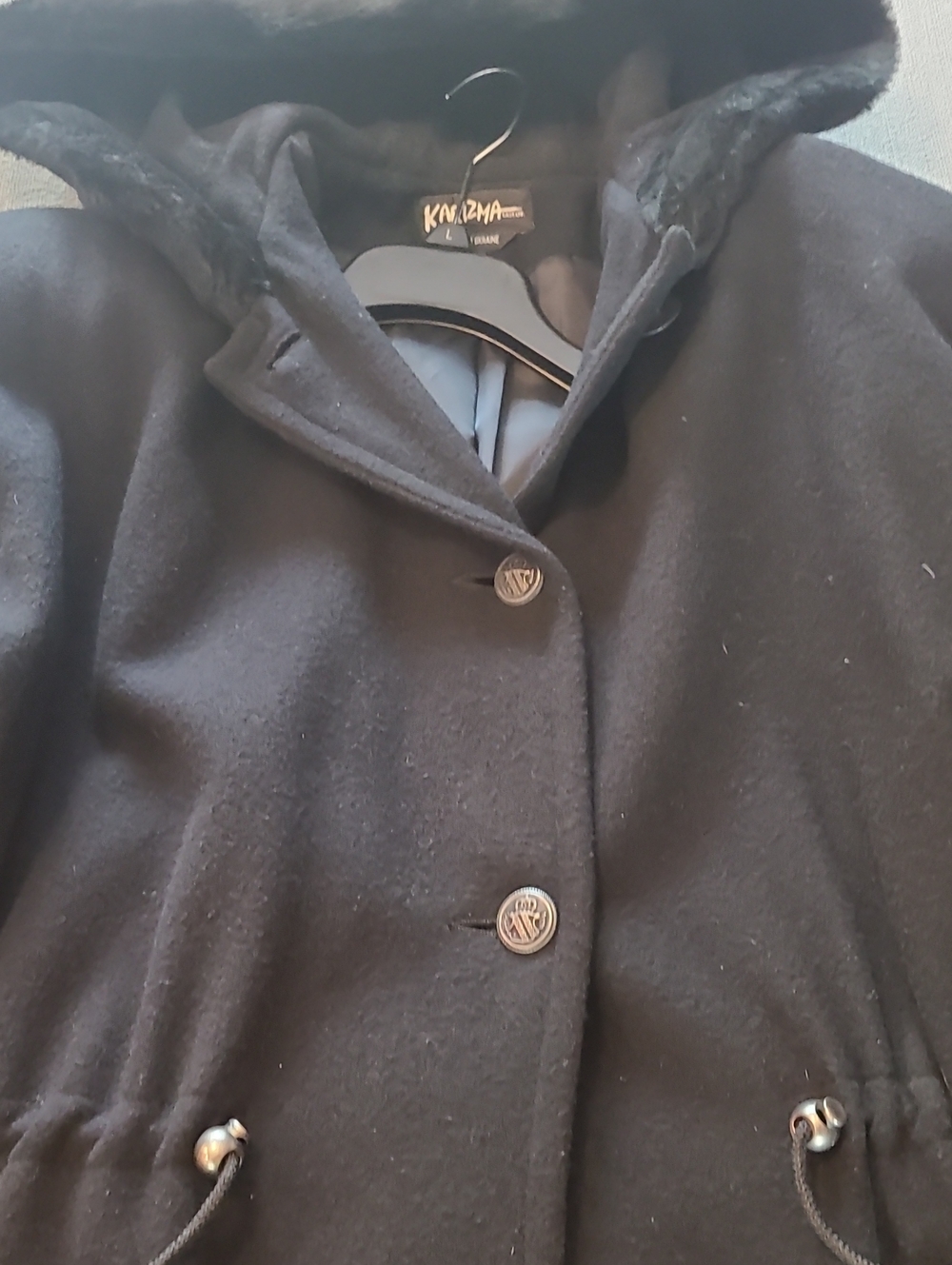 Women’s Black Fur Trimmed Hooded Pea Coat